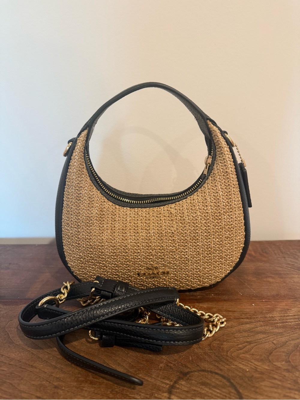 Coach Straw Crossbody Hobo with Black Trim - Picture 5 of 8